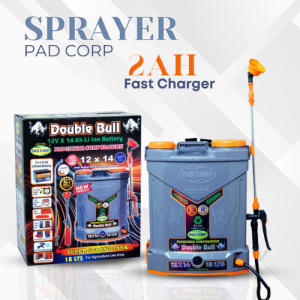 Versatile 18L sprayer with 12V x 14AH Li-ion battery, double motors, and 2AH charger for agriculture, gardening, and pest control.